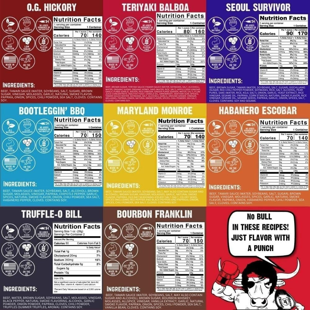 Beef Jerky Variety Pack - 8 Flavors, Gluten Free, High Protein & Keto-Friendly