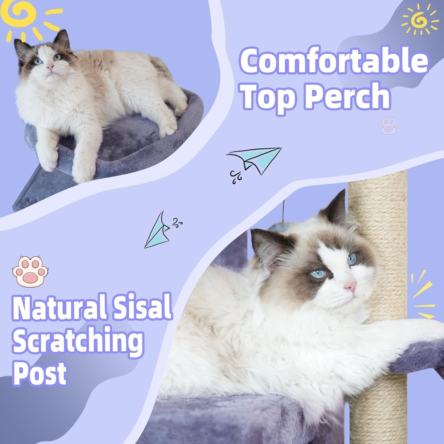 35.4'' Multifunction Cat Tree with Cozy Condo, Hammock & Scratching Post in Grey