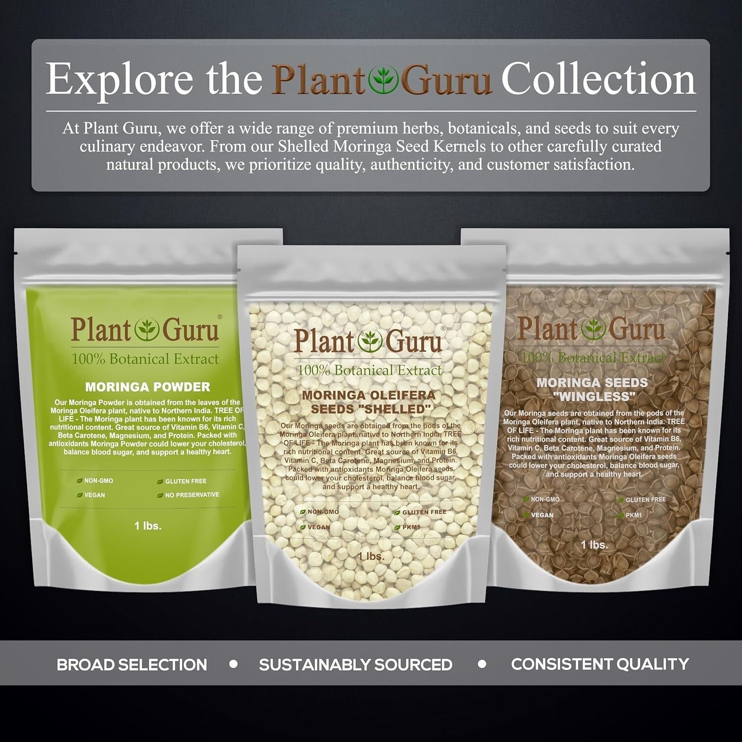 Clean Moringa Seeds - 2 lbs. Wide Mouth Jar - Boosts Energy & Supports Wellness