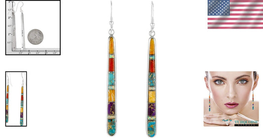 Vibrant 2.5'' Turquoise Dangle Earrings in Sterling Silver & Genuine Gemstones