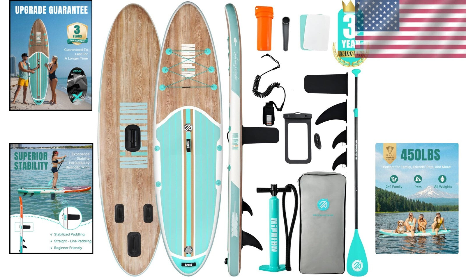 Versatile 10’6’’ Inflatable Paddle Board with Full Accessories Set - Mint