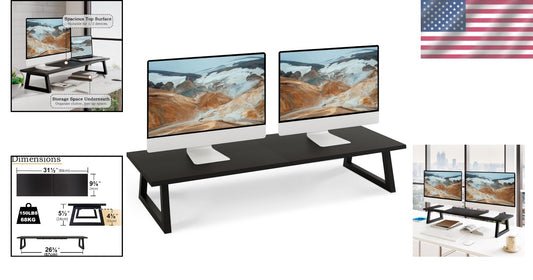 Ergonomic Black Wood and Steel Monitor Stand - Easy Assemble & 150 lbs Capacity