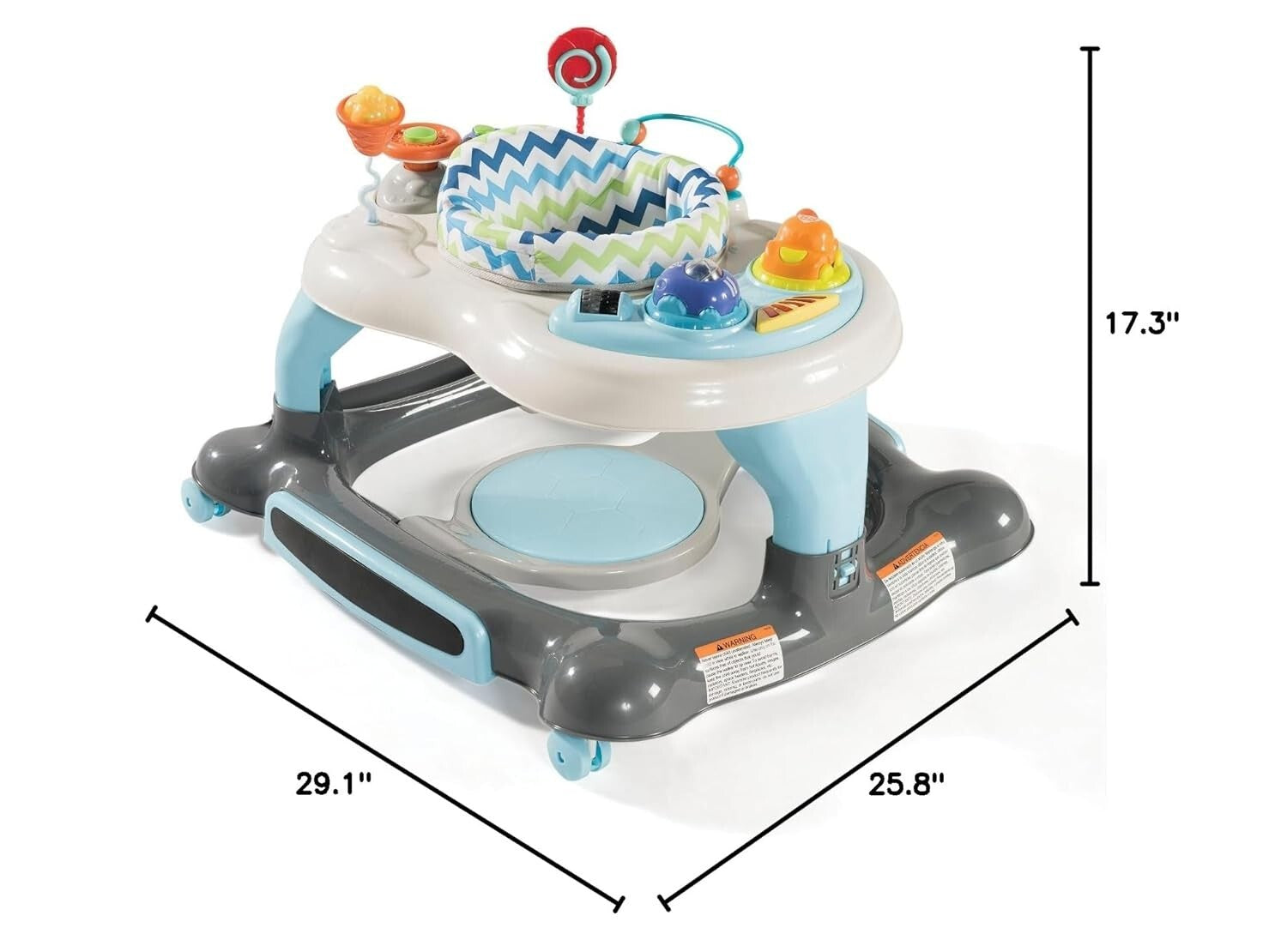 3-in-1 Activity Walker, Rocker & Feeding Tray for Fun Learning - Blue/Gray