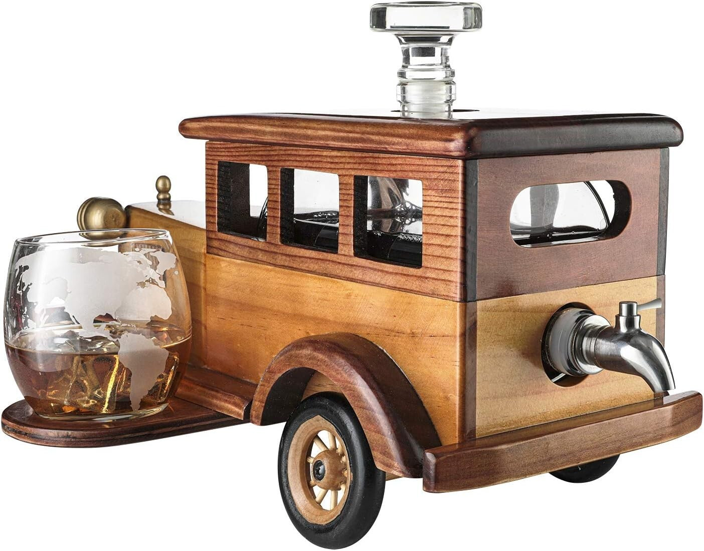 Large Car-Themed Whiskey Decanter Set with Metal Spigot - Perfect for Collectors