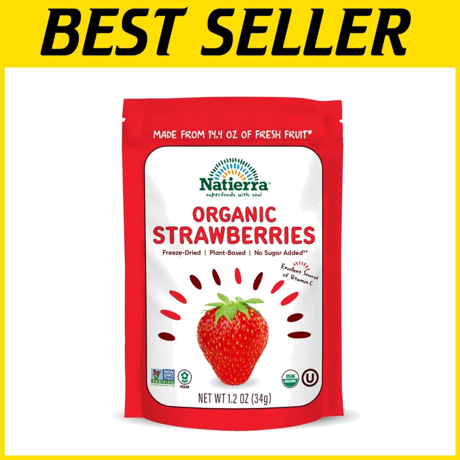 Delicious Organic Freeze-Dried Strawberries | Healthy Snack, 3-Pack - 1.2 Ounce