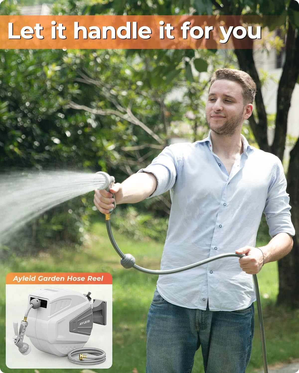 Retractable Wall-Mounted Hose Reel: 100ft with 9-Function Spray Nozzle