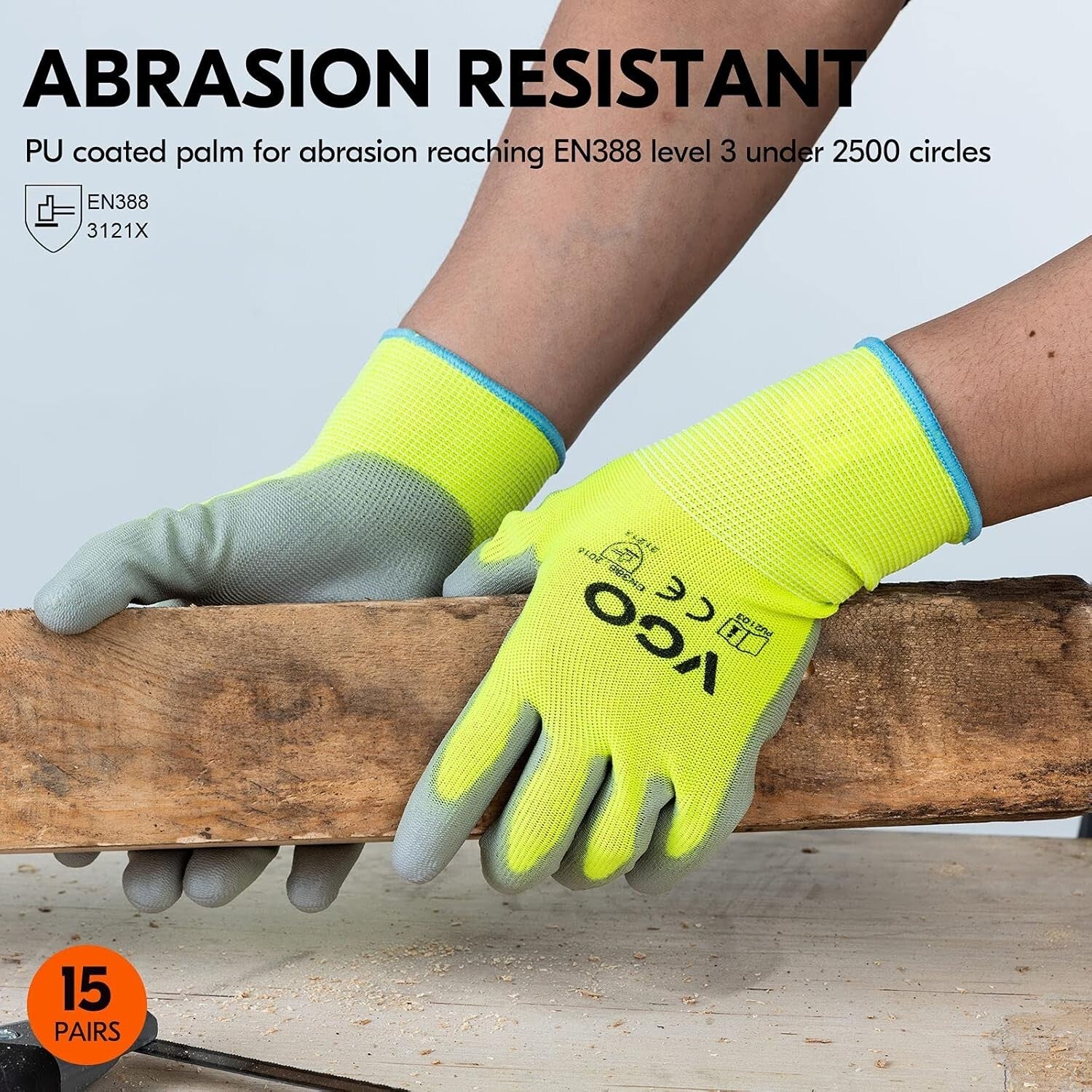 Bulk Pack of 15 Large Gardening Gloves - Anti-Slip, Abrasion Resistant, Washable