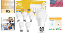 Load image into Gallery viewer, 6000K Bright White LED Light Bulbs - 9W Energy Efficient A19, E26 Base, 6 Pack
