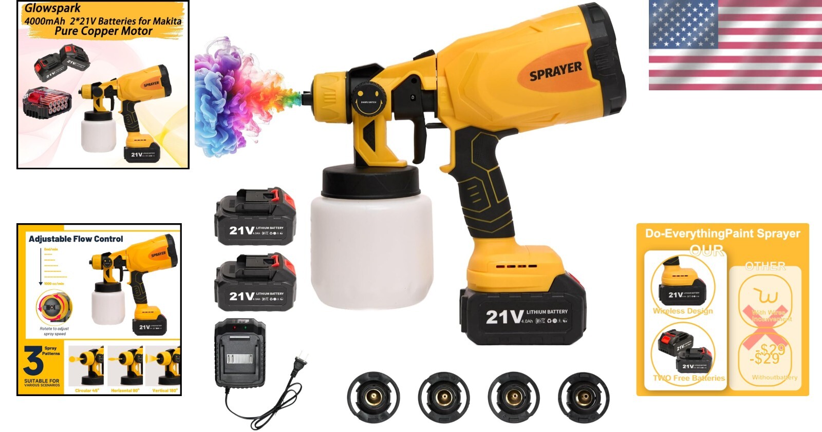 Electric Paint Gun with 3 Spray Patterns & Ergonomic Design - Home Painting Tool