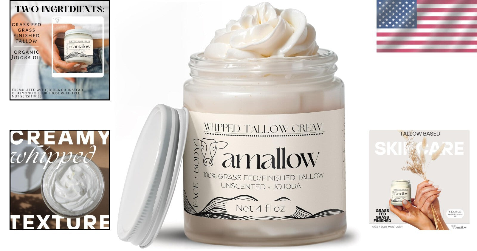 100% Grass-Fed Beef Tallow Moisturizer - Nourishing Skin Lotion, 4 FL. oz.