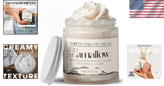 100% Grass-Fed Beef Tallow Moisturizer - Nourishing Skin Lotion, 4 FL. oz.