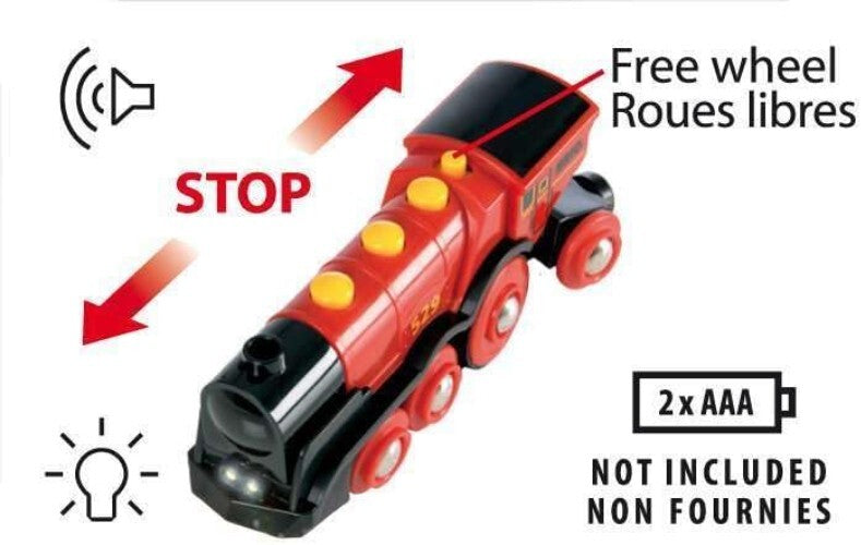 World Mighty Red Battery-Operated Toy Train with Lights, Sounds for Kids Age 3+