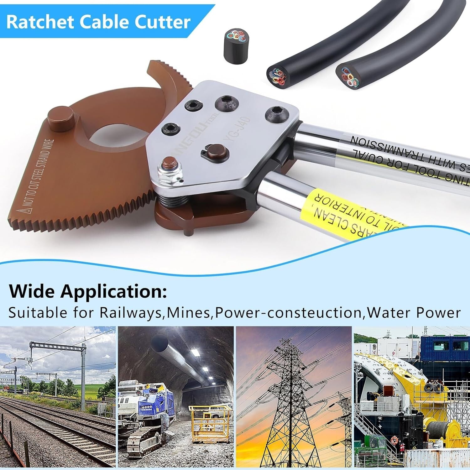 Professional Electrical Wire Cutter with Ratcheting Mechanism - 300 mm² Cutting