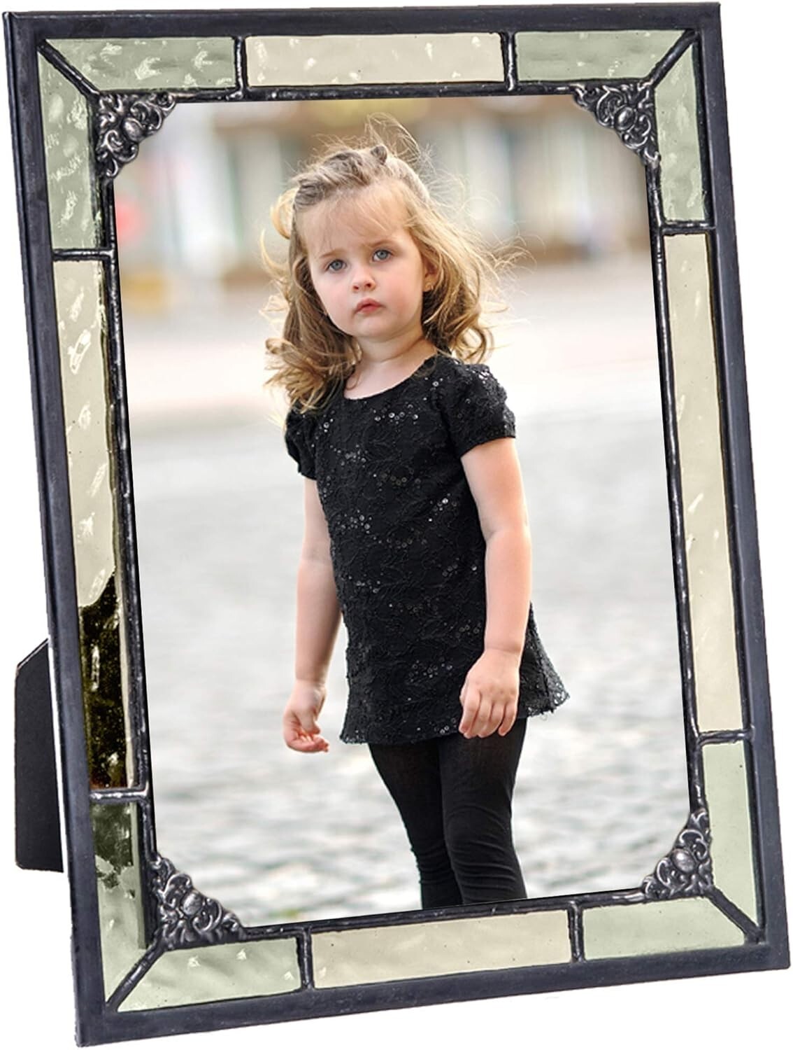 Antique Charcoal Stained Glass Photo Frame - 5x7 Horizontal/Vertical Display