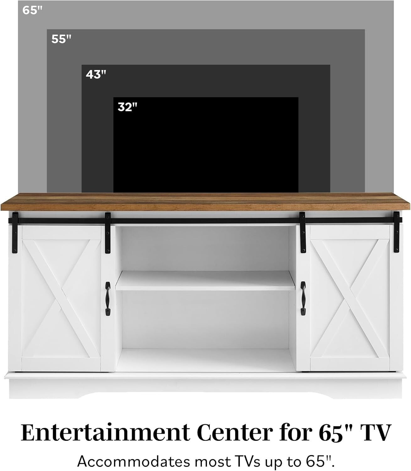 Charming 58-Inch Stone Grey TV Stand with Sliding Doors and 3 Adjustable Shelves