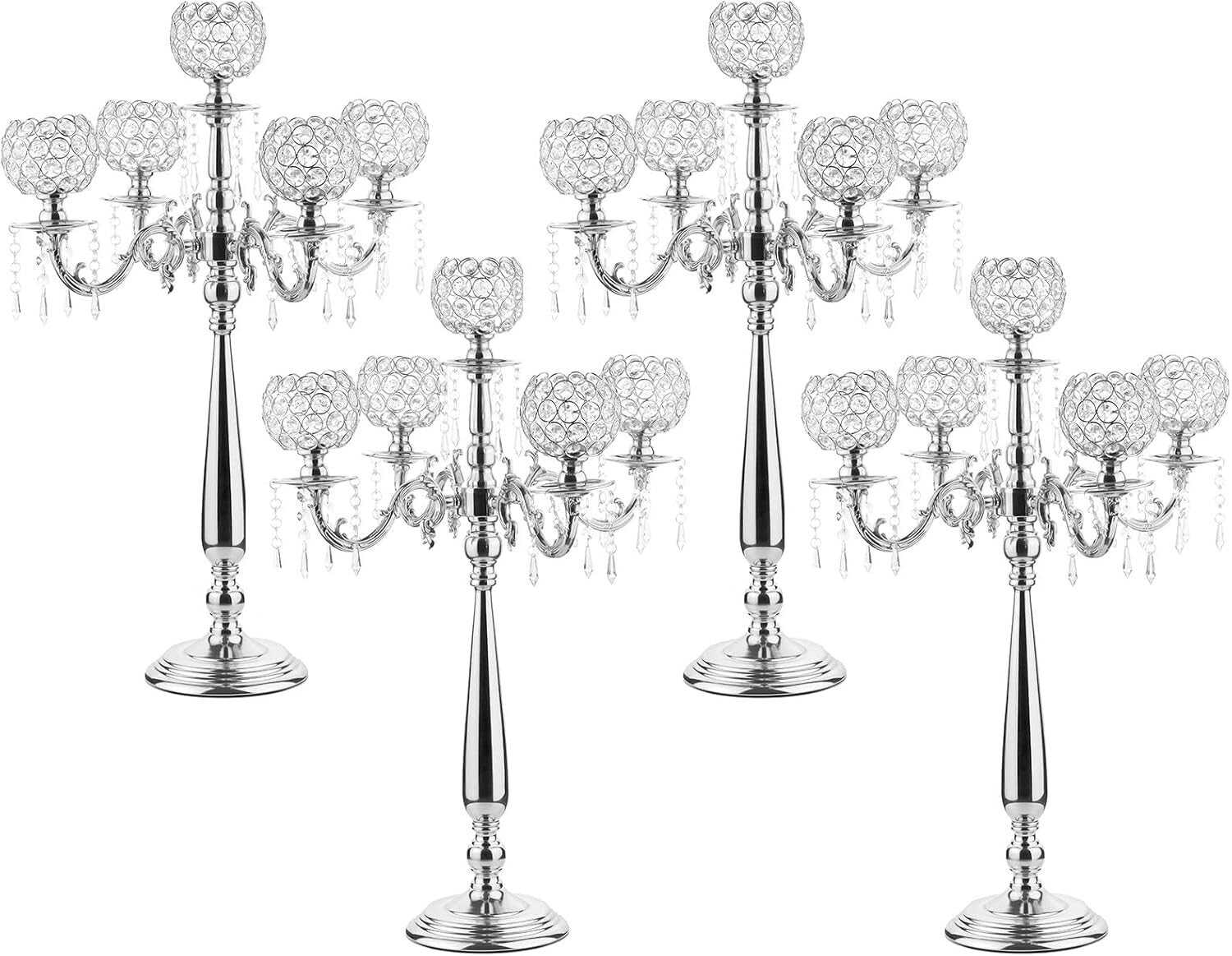 Luxury Crystal & Silver Candelabra Holders - 4 Elegant Sets for Special Events
