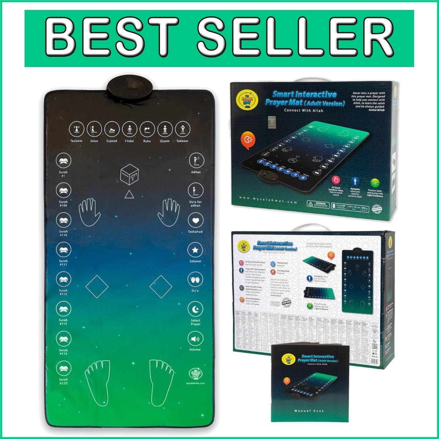 Modern Touch-Sensitive Prayer Mat for Adults - Interactive Salah Learning Aid