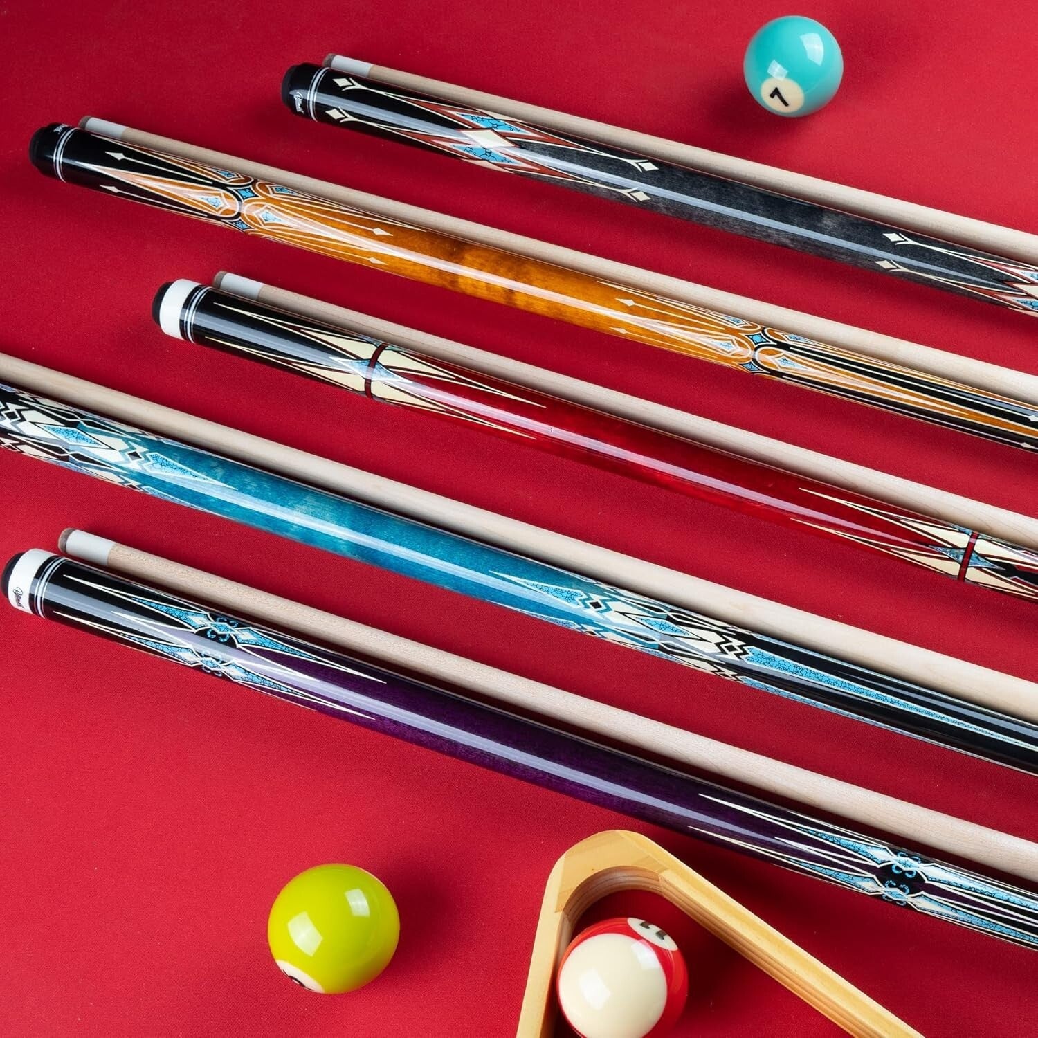 Vibrant 58" Pool Cue Stick with Comfortable Wrapless Grip - Maple Construction