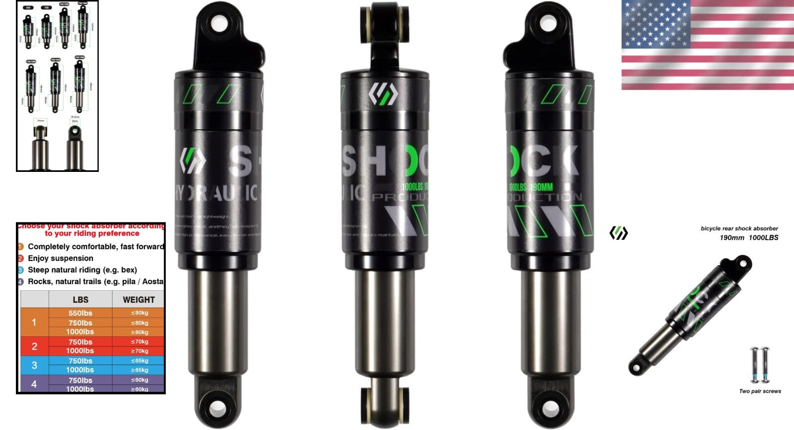 Premium Aluminum Mountain Bike Shock Absorber 120mm-200mm - Adjustable Load