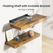 Load image into Gallery viewer, Set of 3 Rustic Brown Floating Shelves with Invisible Brackets for Home Decor