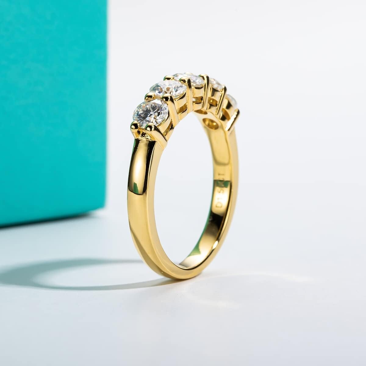 Exquisite 1.5cttw Moissanite Stackable Wedding Band in Yellow Gold Plated Silver