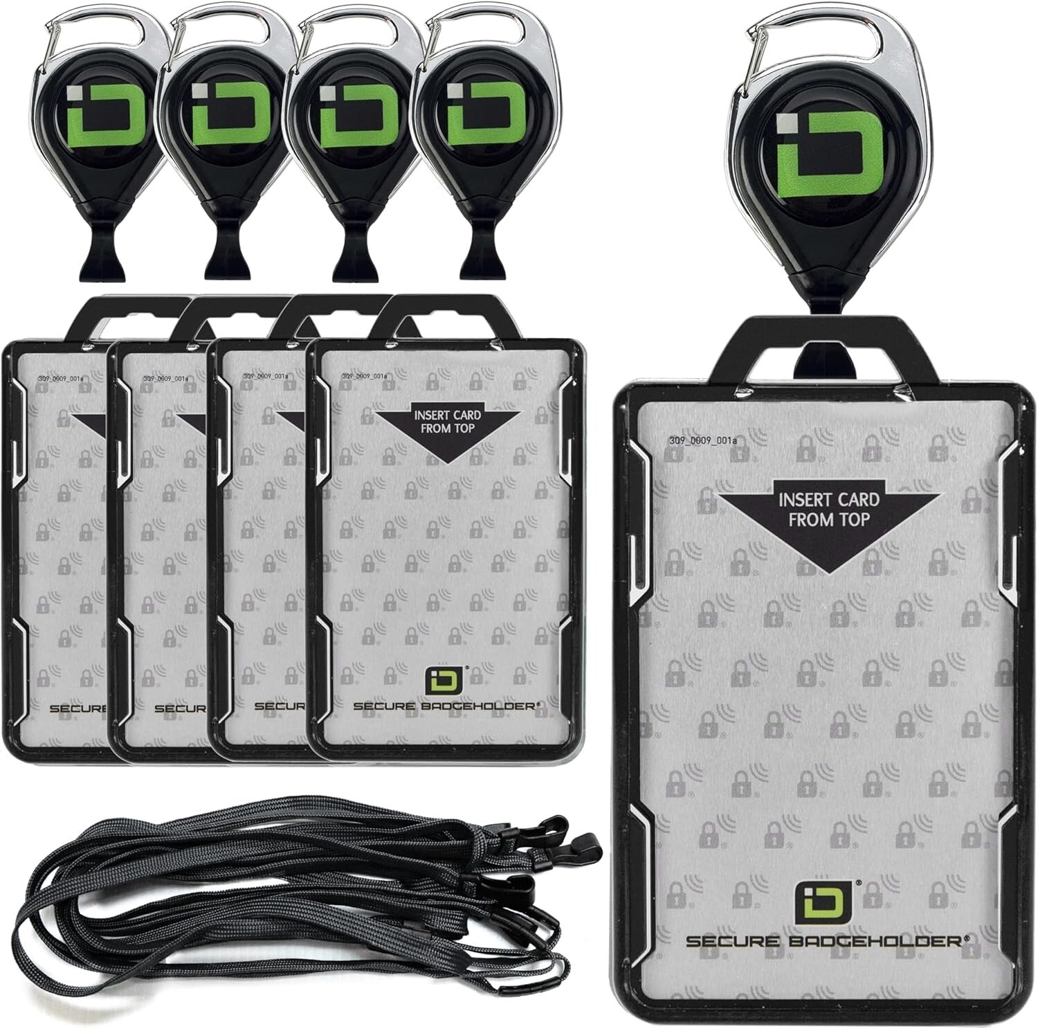 Durable Black 5-Pack Secure Badge Holder with Easy-Slide Technology and Lanyard