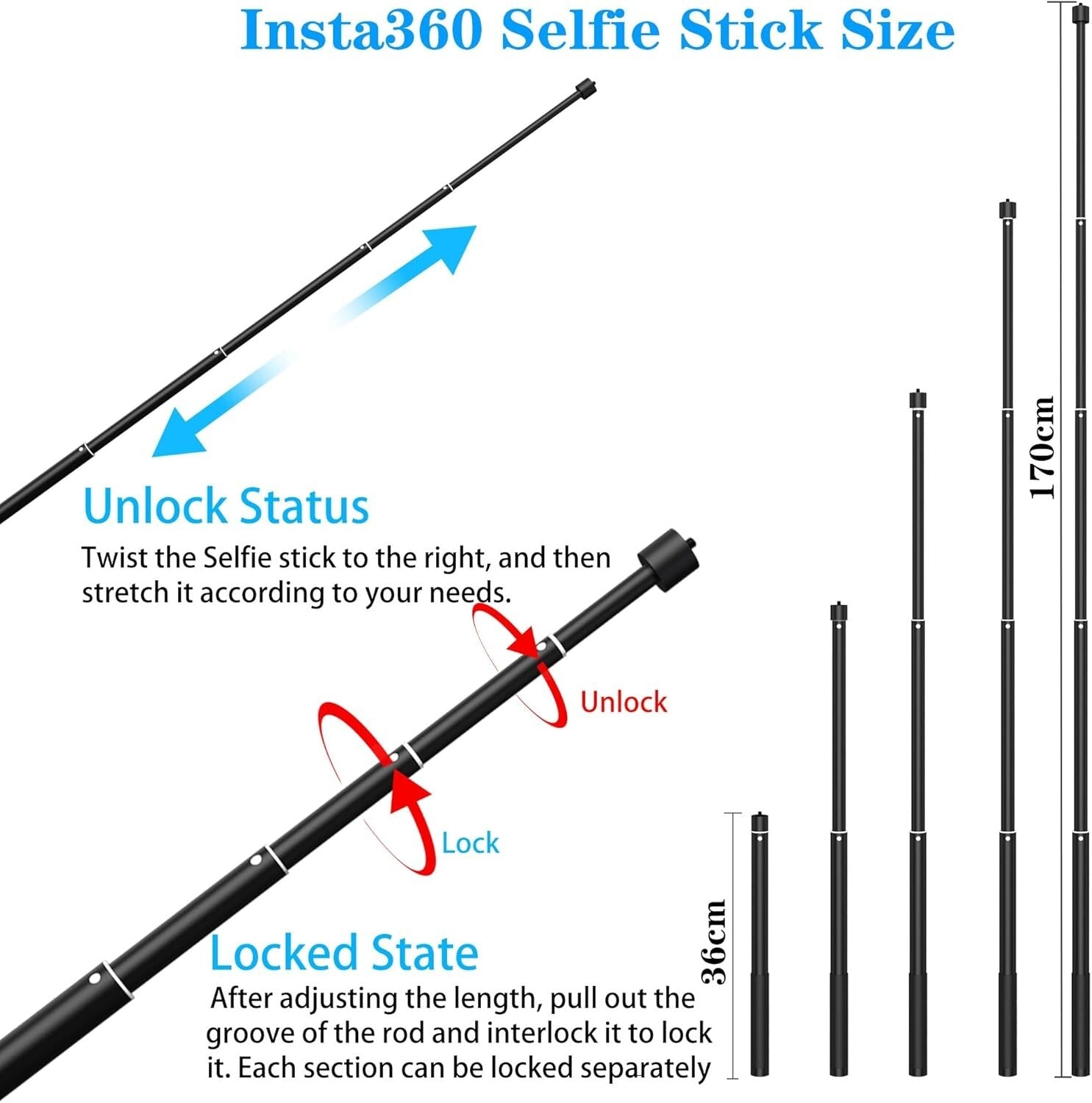 Motorcycle Handlebar Double Clamp Mount with 67" Selfie Stick for Action Cameras