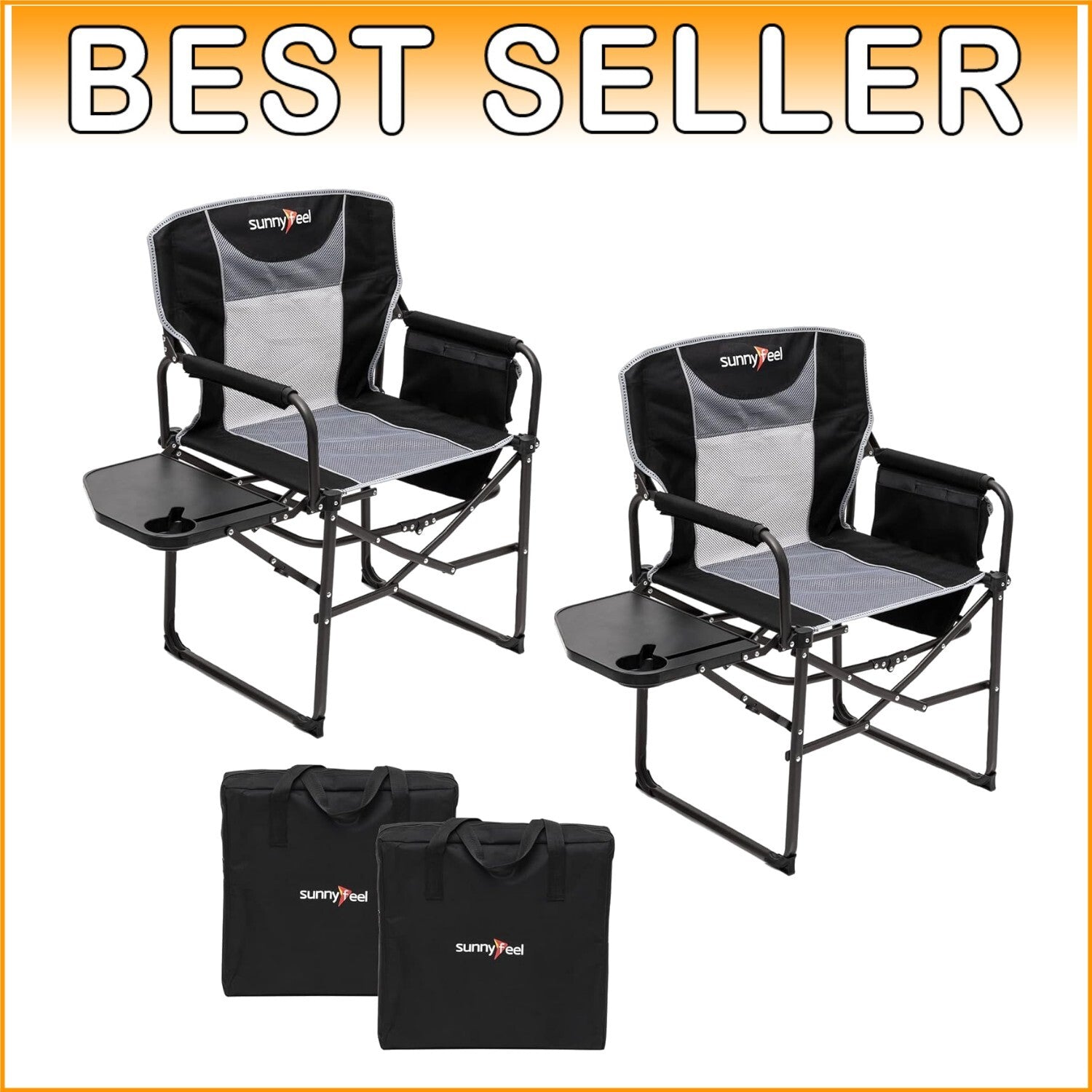 Durable Camping Directors Chair with Side Table and Multi-Pockets - Easy Setup