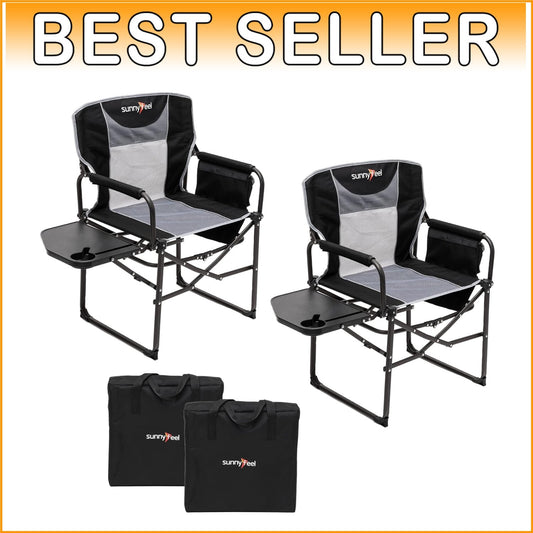Durable Camping Directors Chair with Side Table and Multi-Pockets - Easy Setup