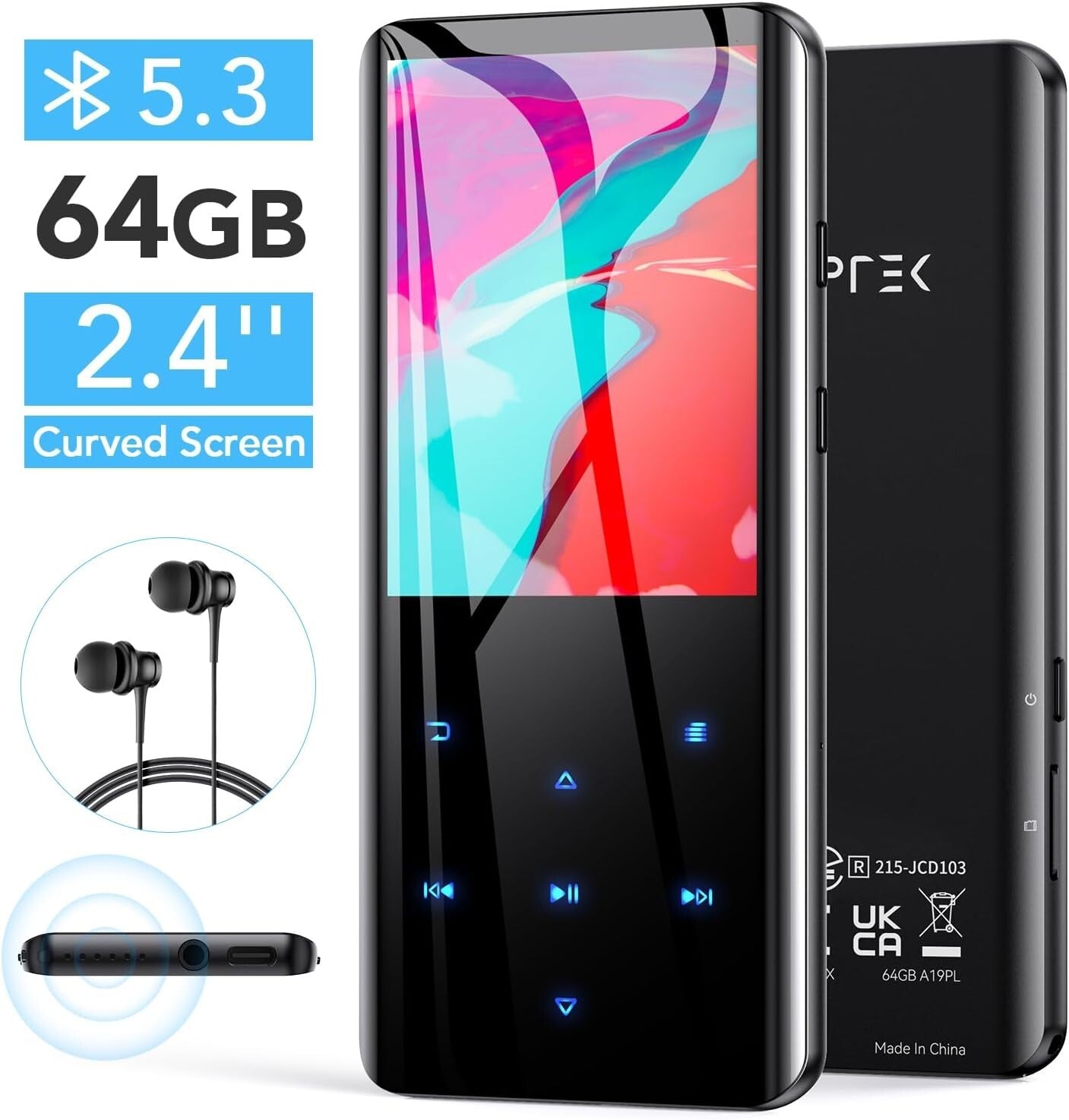 High-Capacity MP3 Player with Bluetooth, Built-in Speaker & FM Radio