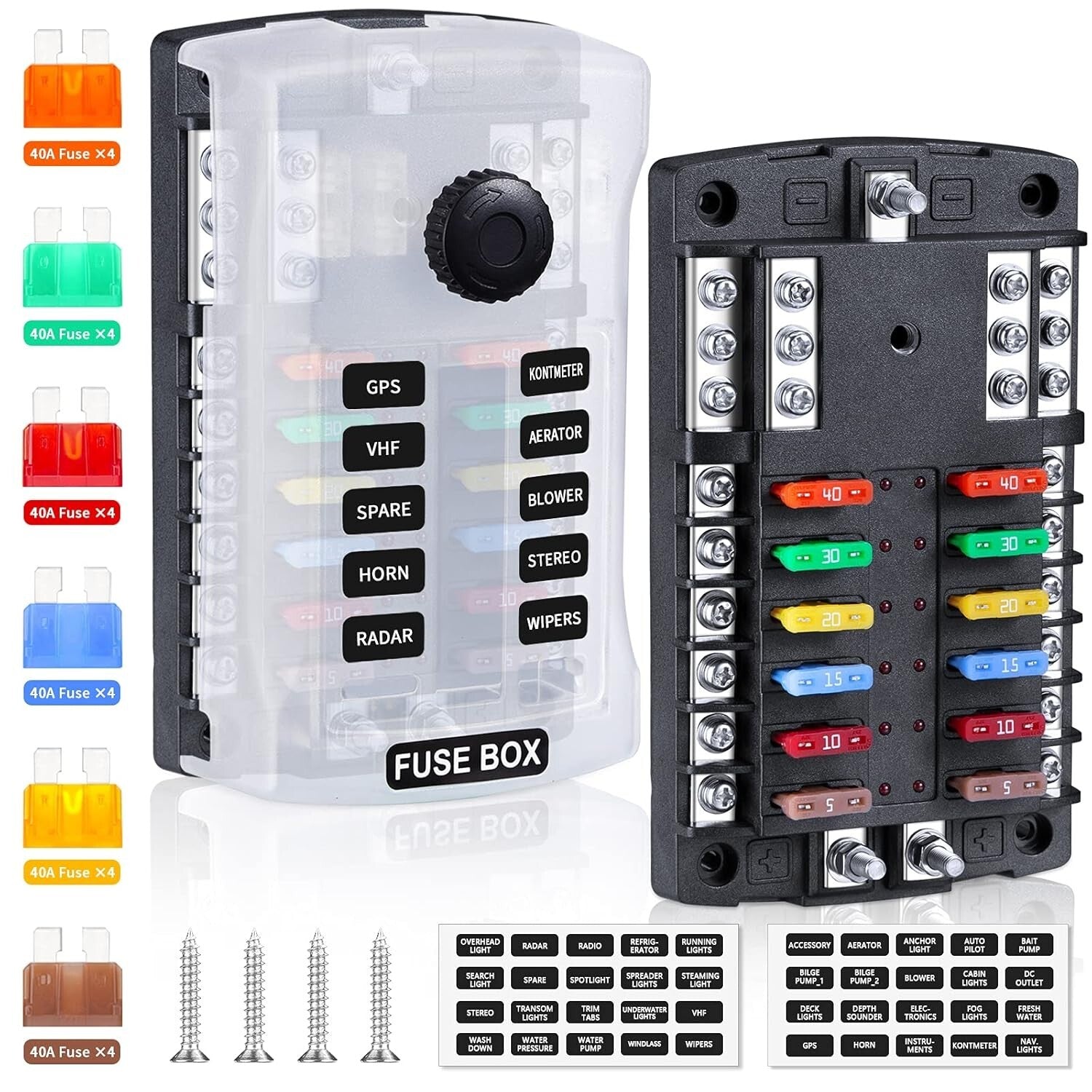 LED Indicator 12-Way Fuse Block with Spare Slots - Safe Circuit Protection Tool