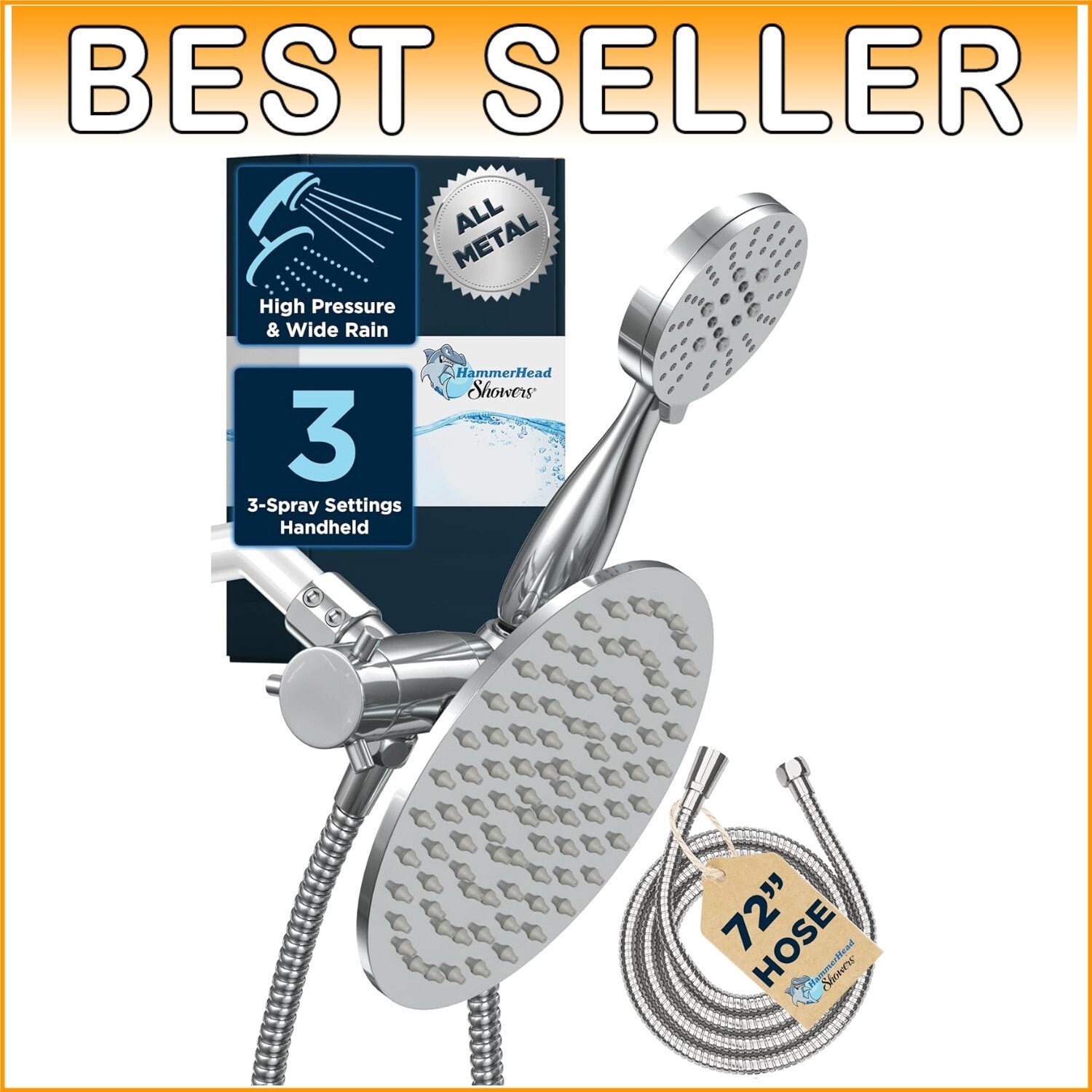 Elegant 8-Inch Rainfall Shower Head & Handheld Combo - Lifetime Warranty