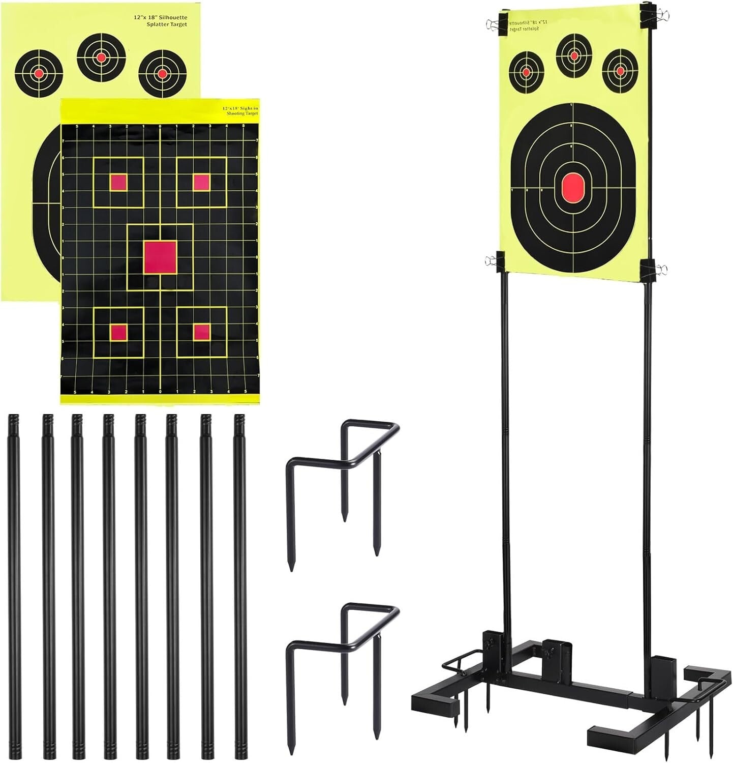 Shooting Target Stand with Adjustable Width, Two Mounting Options & 10 Targets