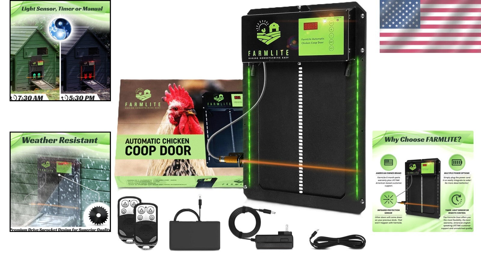Automatic Chicken Coop Door with Timer & Light Sensor - Weather Resistant