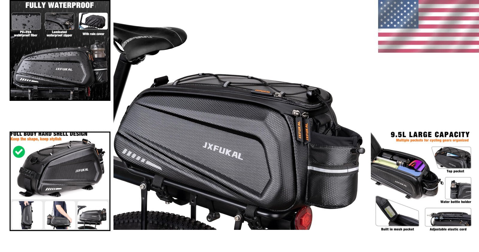 9.5L Bicycle Trunk Bag with Reflective Design & Rain Cover for Safe Commuting