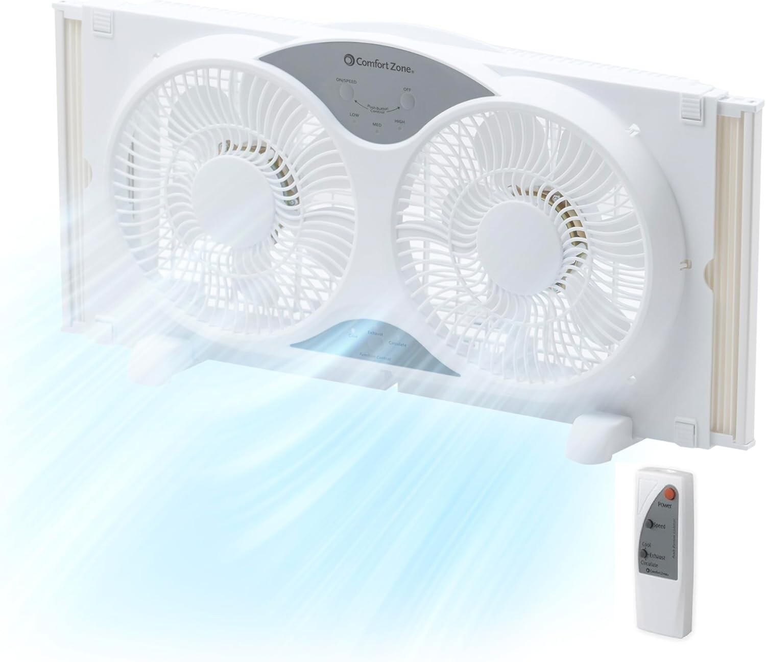 Elegant 9-Inch Window Fan with Auto-Locking Expanders and Remote Convenience