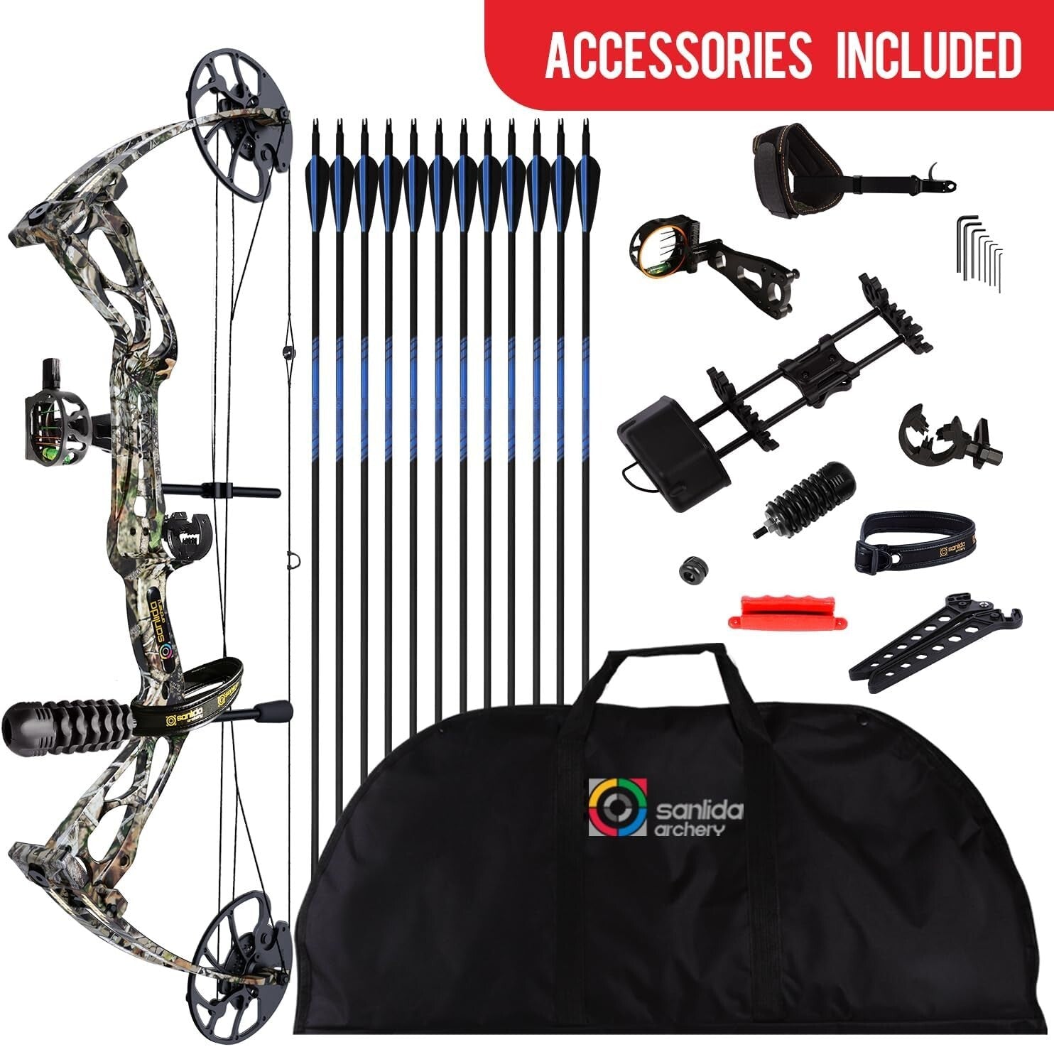Pro Archery Package: Camo Compound Bow with Draw Length 18-31” & Accessories
