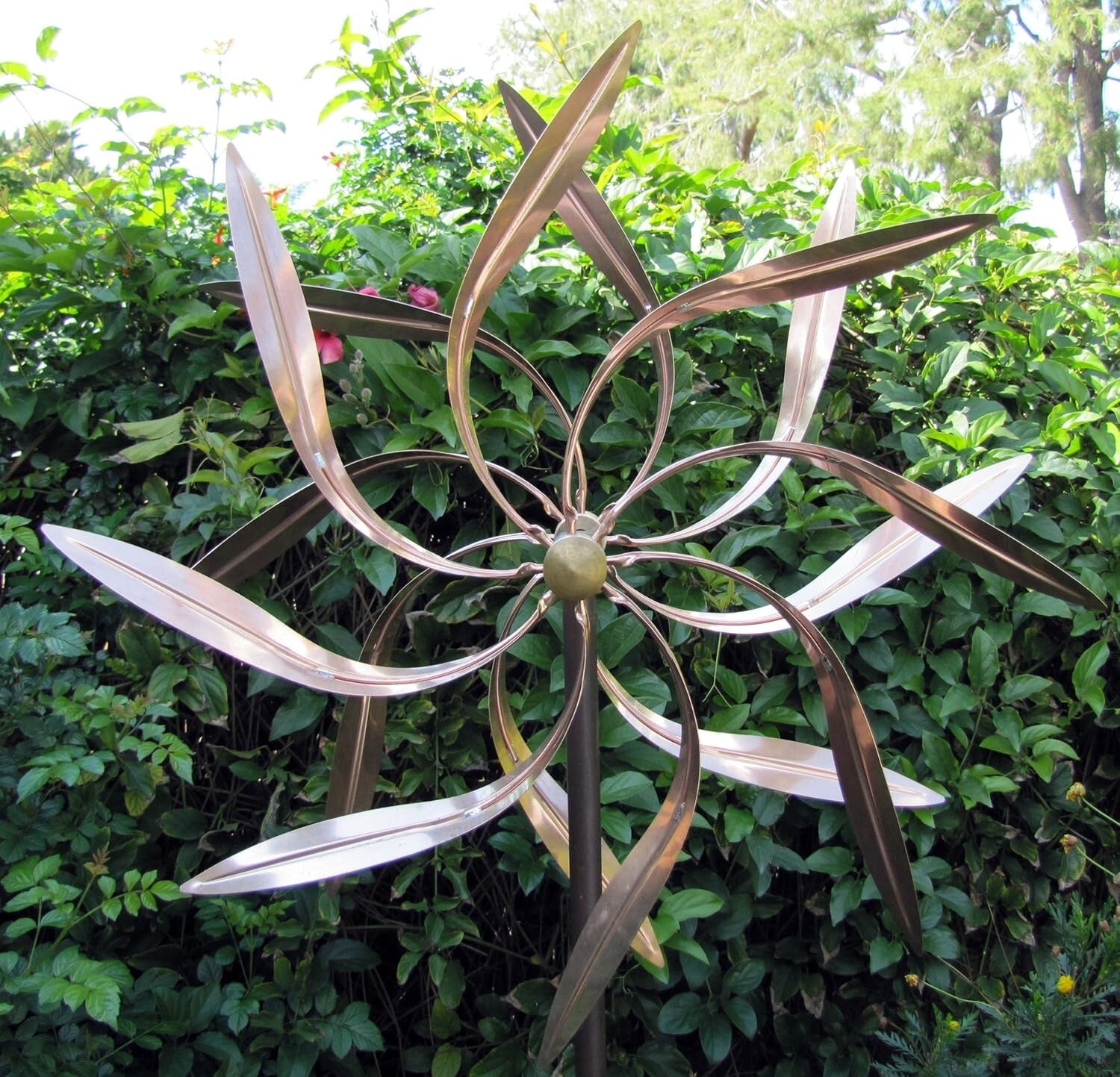 Elegant 72-Inch Kinetic Copper Wind Spinner - Dancing Willow Leaves Art