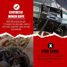 Load image into Gallery viewer, Ultra Strong Synthetic Winch Line 3/8'' x 100ft with Steel Hook &amp; Fairlead