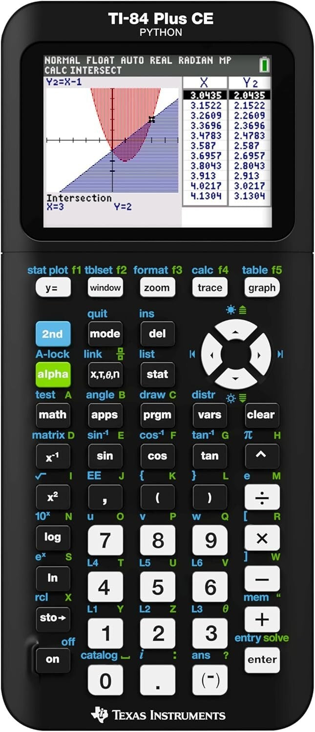 Durable TI-84 Plus CE Black Graphing Calculator - Preloaded Apps & Python Ready
