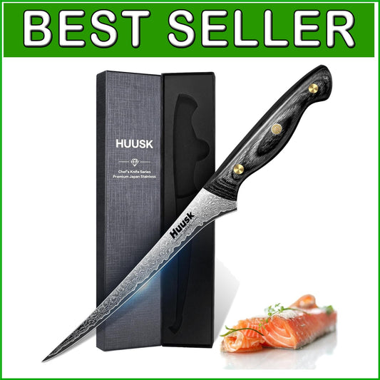 Premium Damascus Steel Fish Fillet Knife - Ergonomic Ebony Handle Design