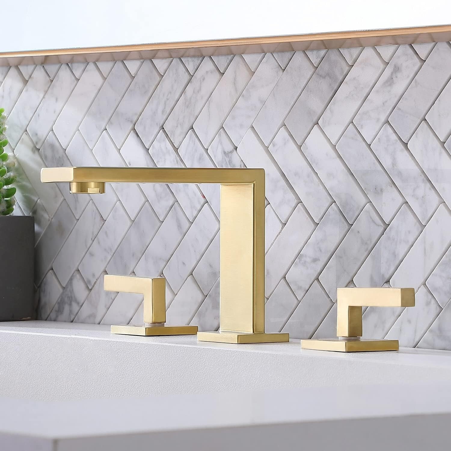 Elegant 2 Handle Brushed Gold Bathroom Faucet with Water Supply Lines Included