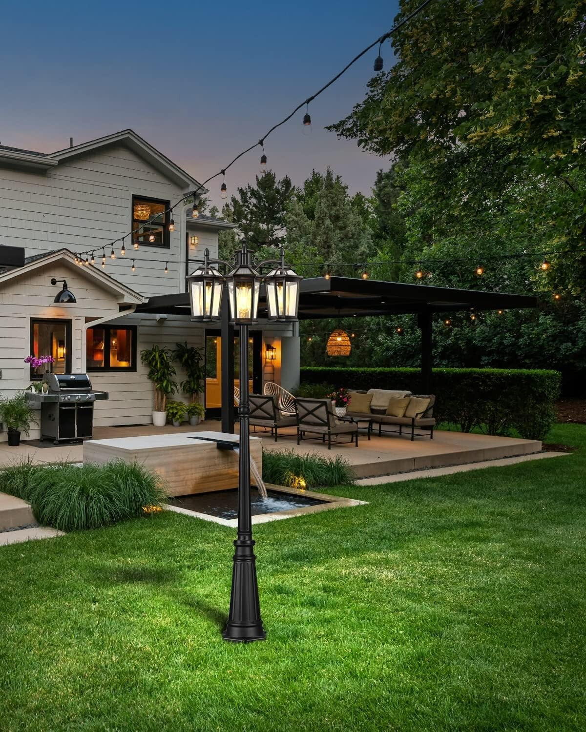 Modern Outdoor Lamp Post Light - 3-Head Waterproof Design with LED Compatibility