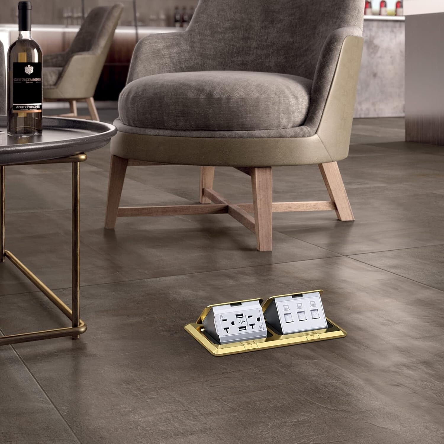 Modern Dual Pop-Up Electrical Outlet with Waterproof Design & USB Ports in Brass