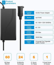 Load image into Gallery viewer, 30A 12V Power Supply Adapter with Cigarette Lighter Socket for Car Electronics