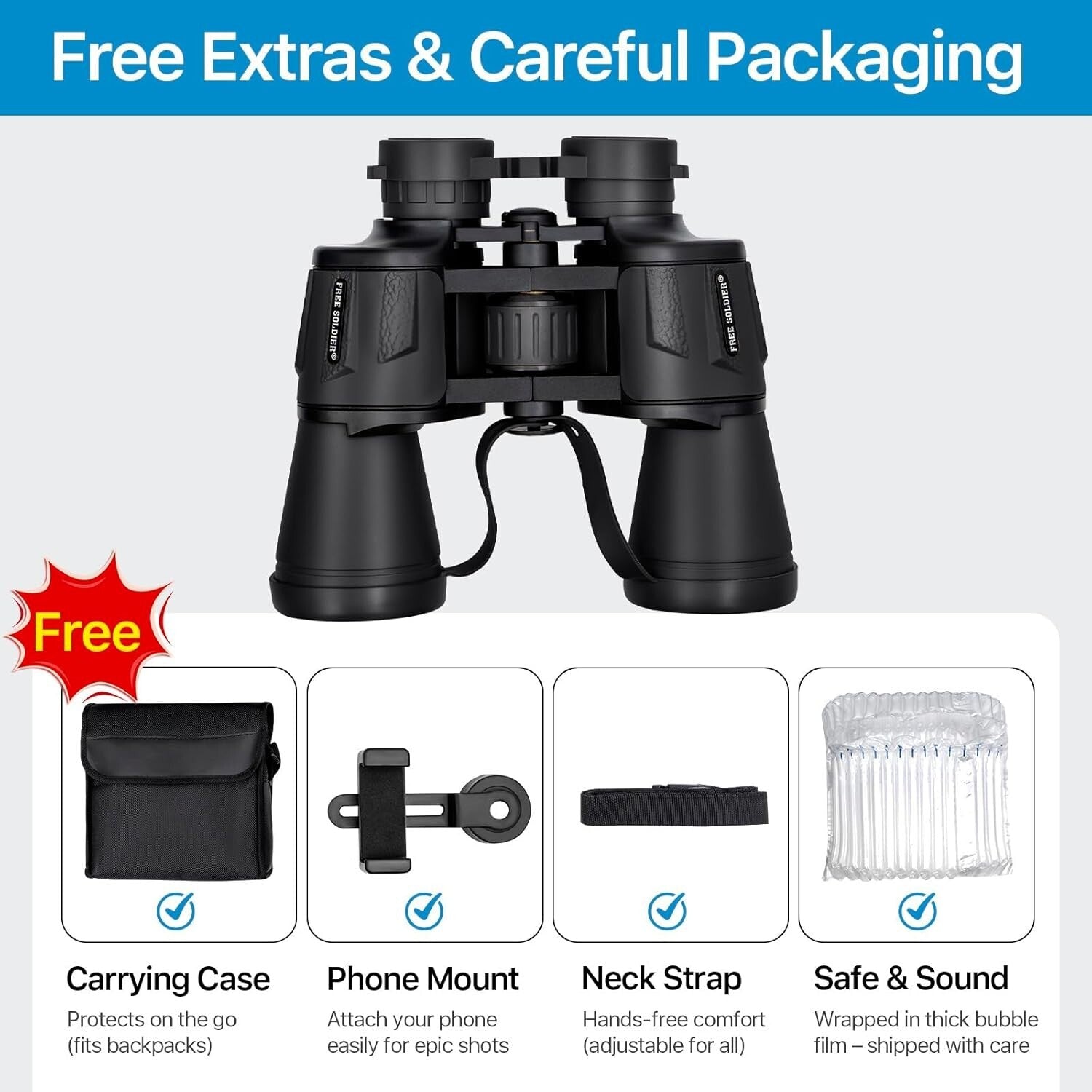 20x50 High Power Waterproof Binoculars with Smartphone Adapter for Bird Watching