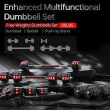Load image into Gallery viewer, Multifunctional 3 in 1 Dumbbell &amp; Barbell Set - 88Lbs Adjustable Weight Kit
