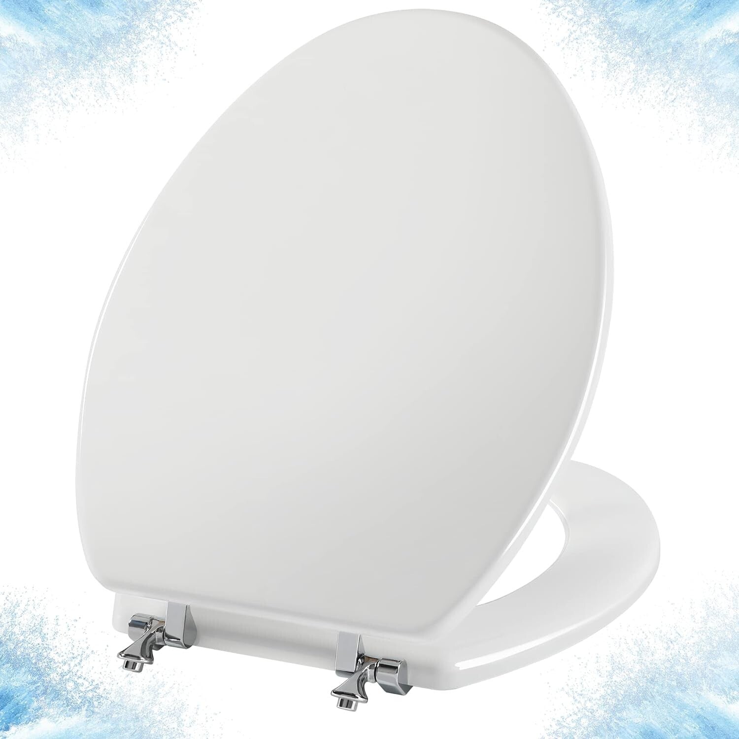 Elegant Elongated White Toilet Seat in Durable Natural Wood with Zinc Hinges
