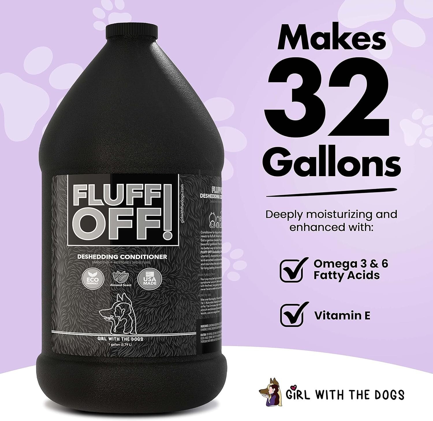 Fluff Off! Natural Deshedding Conditioner for Dogs - 1 Gallon, 32 Gallons Use