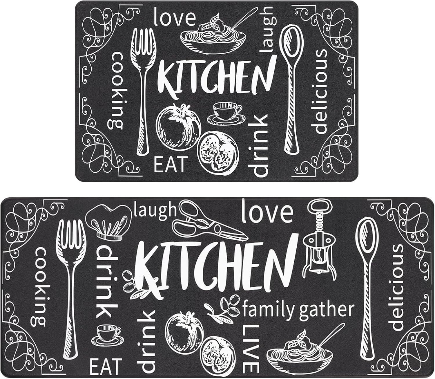 Cushioned Anti-Fatigue Kitchen Mat Set of 2 - Waterproof Non-Slip Comfort
